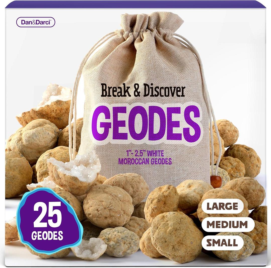 Dan&Darci Break Your Own Geodes - Hollow White Moroccan 1" - 2.5" Large, Medium, Small Geode for Kids - Science Kits for Kid Ages 8-12, 8-10, 12-14 Age - Discovery Toys Gifts