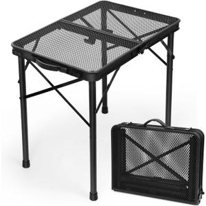 2Ft Small Folding Table with Carry Handle, Camping Table Adjustable Height 10.622 in, Black Metal Mesh, Portable & Compact for Outdoor/Indoor,Grill Table, 23.615.8 in, 4 lb, 66 lb Capacity