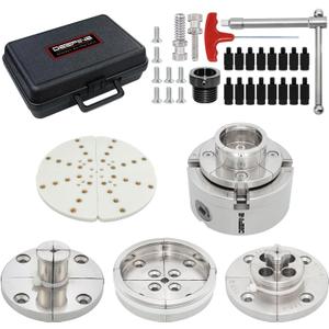 4 Inch Wood Lathe Chuck Set 1-1/4x 8tpi Thread and 1"x8tpi Adapter, Nickel Plated Self Centering 4 Jaw Wood Turning Chuck set(5 jaws)