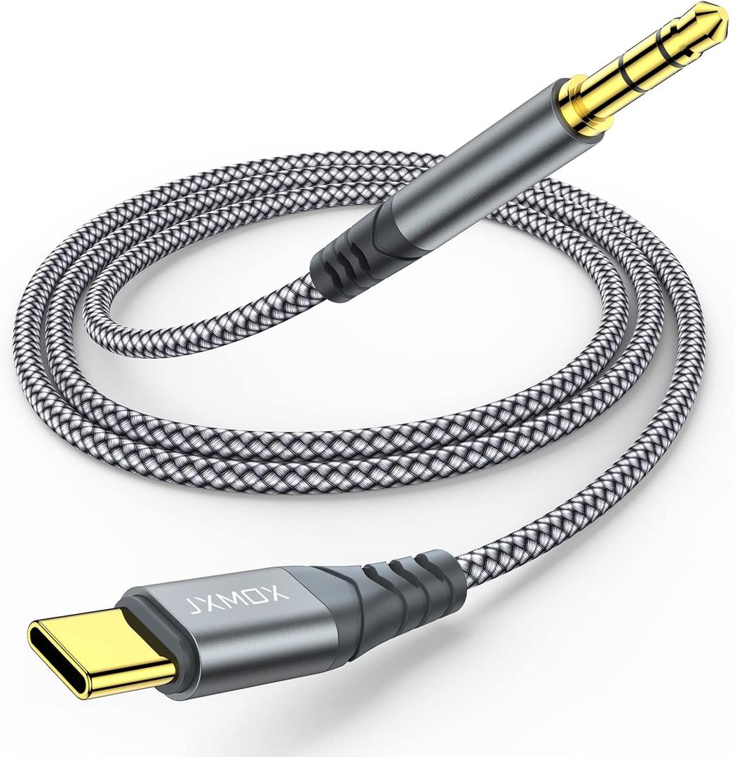 JXMOX USB C to 3.5mm Audio Aux Jack Cable (4ft), Type C to 3.5mm Headphone Car Stereo Cord Compatible with iPhone 17 16 15 Pro Max Air, Samsung Galaxy S25 S24 S23 S22 S21 Note 20, Pixel 9 8, iPad Pro (Grey)