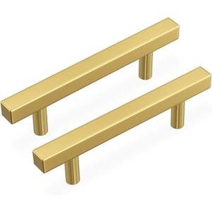 Haidms 20 Pack 102mm/4in Gold Cabinet Handles Brushed Brass Drawer Pulls Square Bar Hardware Pull for Kitchen Cupboard Dresser (4'' Hole Center)