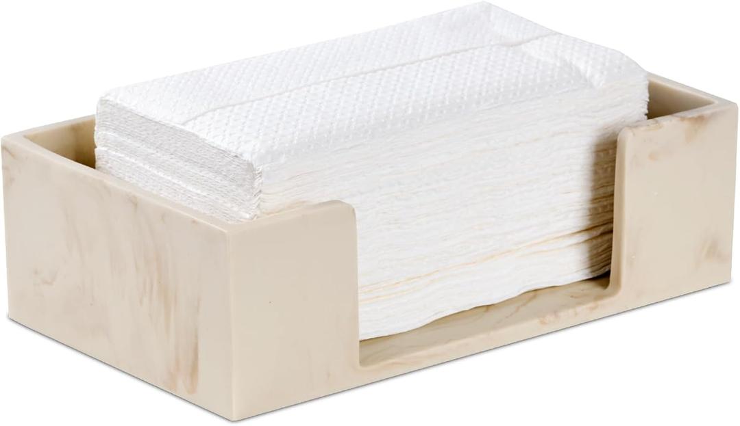 Marble Beige Napkin Holder for Bathroom, Countertop Paper Towel Dispenser for Kitchen, 10"L x 6"W for Multifold, C Fold, Trifold, Z Fold - Disposable Hand Towel Organizer, Guest Towels Holder