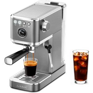 CHULUX Elite Espresso Machine with Milk Frother, Compact Hot and Ice Expresso Coffee Maker for Cappuccino, Latte and Americano, 20 Bar Italian High Pressure Pump, Metallic Gray
