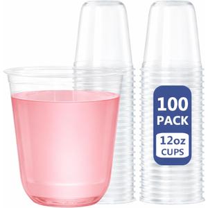 WELLIFE 12 oz Clear Plastic Cups, 100 Pcs Disposable Wine Glasses Stemless Cocktail Punch Cups for Cold Drinking Wedding Party Supplies Valentine's Day