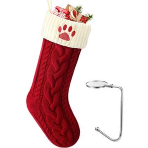 LHMTQVK Large Cat Dog Christmas Stocking, Embroidered Knit Christmas Stocking with Hook, Pet Christmas Stockings, Xmas Stockings for Dogs (Paw)