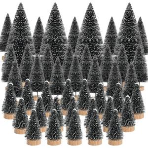 44Pcs Mini Christmas Trees Artificial Pine Trees,Black Sisal Trees Bottle Brush Trees Snow Frosted Christmas Tree with Wood Base for Christmas Home Table Decor
