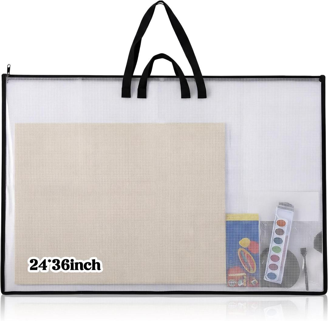 Shinylin 24x36 Inch Artwork Storage Organizer Large Poster Storage for Diamond Painting Cardboard Portfolio Collection Bag with Zipper and Two Handles Transparent Waterproof for Art Work Scrapbook