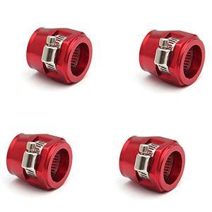 POSENG 4Pcs AN6 Flexible Rubber Hose Pipe Clamp with Screw Band for Fuel/Oil/Gas/Air and Water - Red