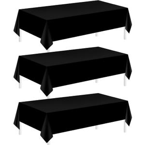Childom 3 Pack Plastic Tablecloths for Rectangle Tables 54" x 108" Black Disposable Table Cloths for 6 to 8 Foot Tables Indoor or Outdoor Parties Birthday Wedding Christmas Anniversary Buffet Table