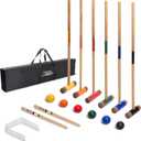 SPORT BEATS Six Player Croquet Set RubberWood 32 Inch Mallets with Carry Case, 6 Balls, 9 Wickets, 2 Stakes for Backyard Outdoor Games (Brown)