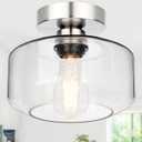 Industrial Semi Flush Mount Ceiling Light Brushed Nickel, 800 Lumen LED Bulb Included, Clear Glass Shade Ceiling Light Fixture, Farmhouse Light Fixture for Hallway Corridor Kitchen Bathroom Bedroom