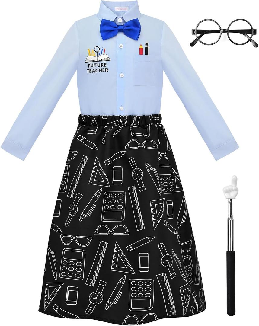 ReliBeauty Girls Teacher Costume with Glasses and Pointer Finger Stick (6/120)