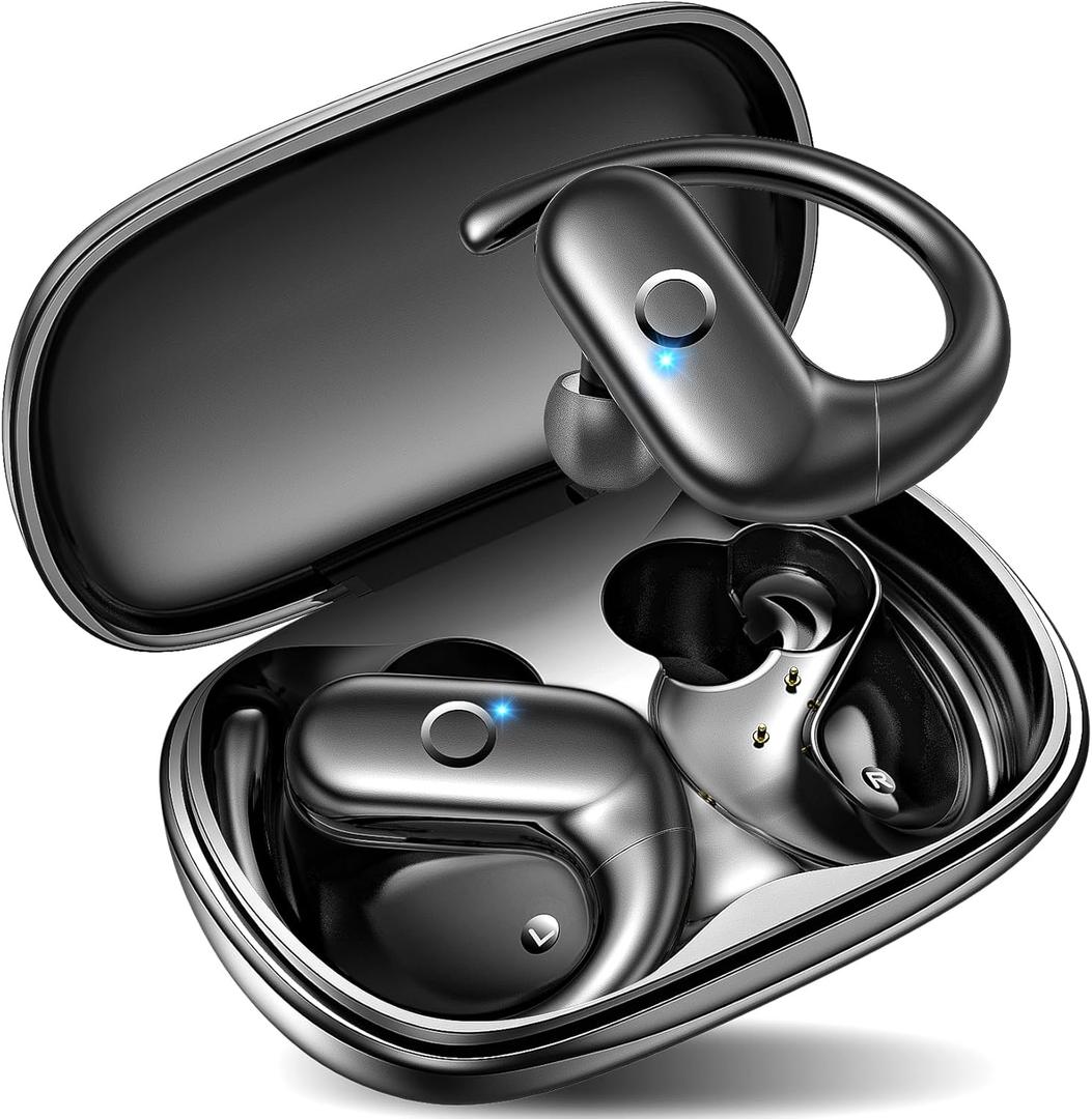 Kurdene Wireless Earbuds Bluetooth Headphones Sport, Over Ear Buds with Deep Bass Sound,60Hrs Playtime Earphones Redesigned Comfort Fit with Earhooks for Running, Meeting, Workout-Black