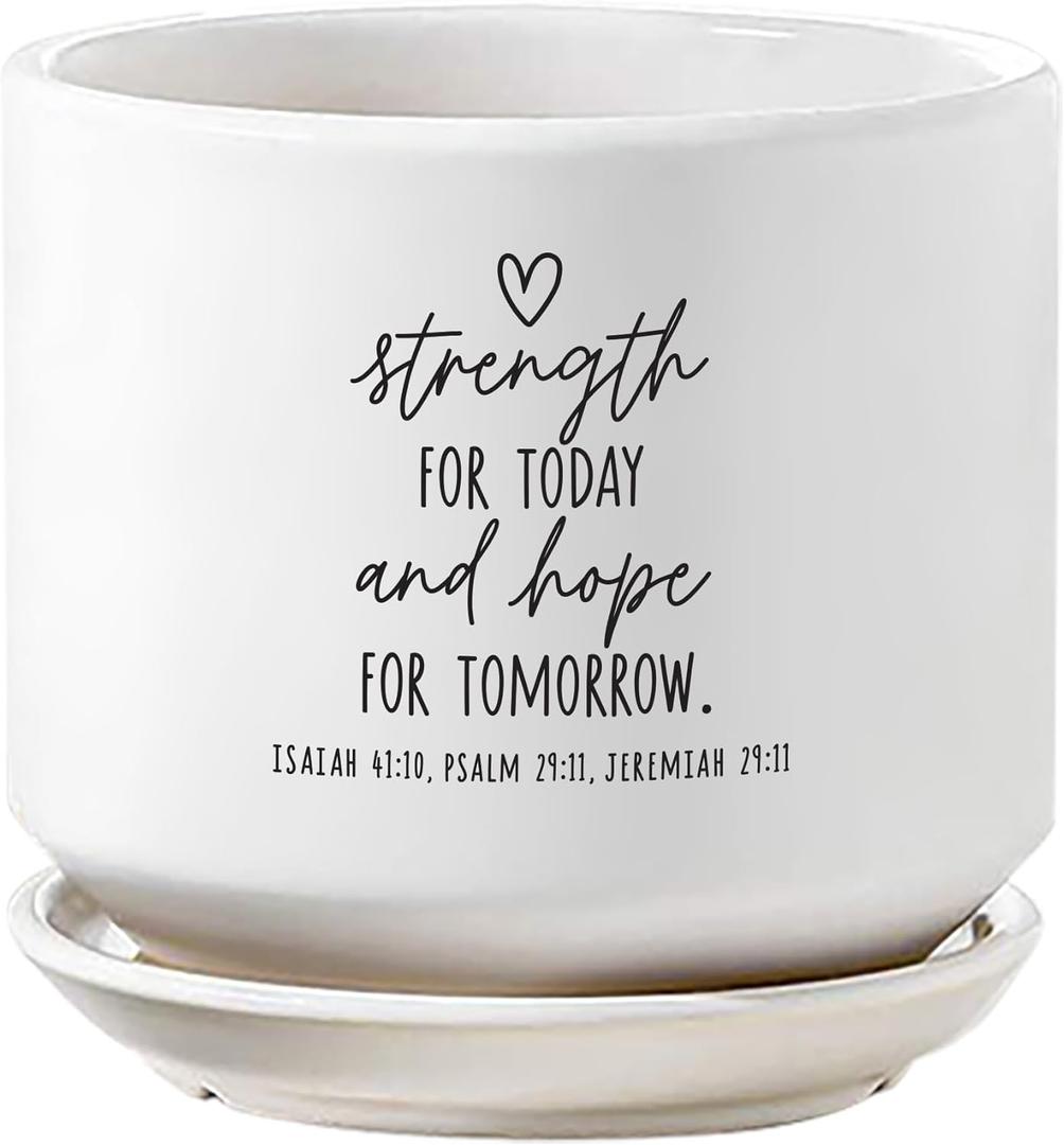 Lighthouse Christian Products Inspirational Herb Succulent Flower Planter Pot 5 Inch Ceramic Strength for Today