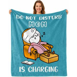 Funny Birthday Gifts for Mom from Daguther Son Mom is Charging Blanket Soft Funny Christmas Travel Blanket Present New Moms Gifts Mommy Mama Throw Blanket for Cozy Naps 60"x50"