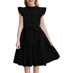 Arshiner Tween Girls Summer Dress Formal Ruffle Sleeve A Line Casual Elegant Dresses with Belt (14)