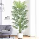Artificial Palm Tree 7FT with 20 Leaves & White Planter Faux Green Tropical Areca Palm Fake Floor Realistic Plants for Indoor Home Office Porch Mall Hotel Decor Housewarming Gift(7FT, 1Pack)