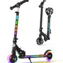 BELEEV V3 Scooter for Kids with Light-Up Wheels & Stem & Deck, 2 Wheel Folding Scooter for Girls Boys, 4 Adjustable Height, Lightweight Kick Scooter with Handy Kickstand for Children Ages 3-12 (Dark Black)