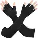 Long Copper Arthritis Gloves for Carpal Tunnel, Compression Gloves for Hand Pain Relief, Wrist Arm Support, Fingerless Typing Gloves for Rheumatoid, Tendonitis, Fits Women Men, 1 Pair, Medium (Black)