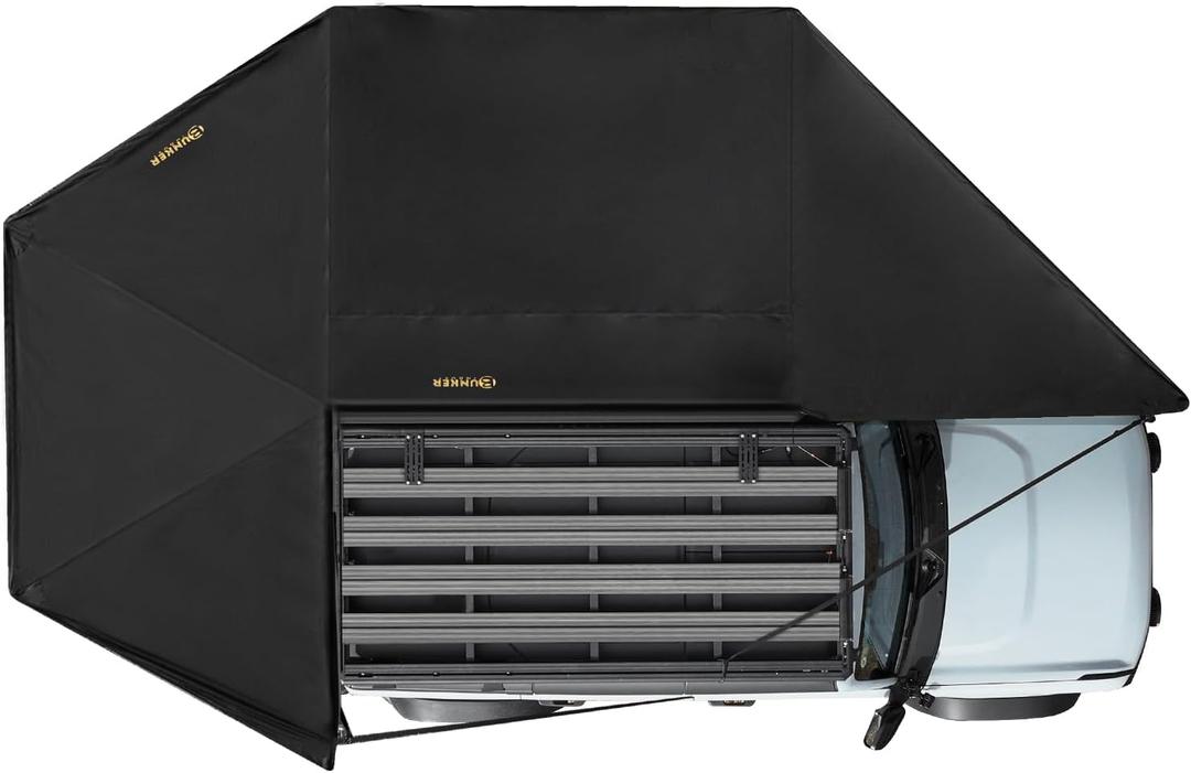 BUNKER INDUST 270 Degree Awning Free Standing, Vehicle Overland Awning Built-in LED Light - Three Colors, Car Driver Side, Waterproof Wind Resistant for SUV Van Truck Camper (black)