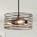 15'' Farmhouse Chandeliers for Dining Room, Bronze and Black Chandelier 3-Light Industrial Metal Hanging Light Fixture, Adjustable Rustic Drum Pendant Light for Entryway Kitchen Foyer Bedroom