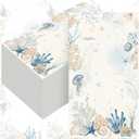 Yeaqee 100 Pcs Summer Coastal Napkins Beach Ocean Disposable Decoupage Paper Towels, Seashell Nautical Coral Decorative Guest Hand Towels for Bathroom, Wedding, Party, Kitchen, Dinner, 13 x 16 inches