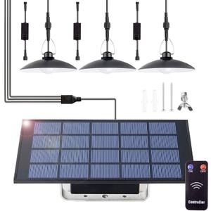 Solar shed Lights Indoor Outdoor with 3 Heads & Remote Control. Solar Powered Pendant Light IP65 Waterproof Hanging Night Lighting for Yard Garage Porch Chicken Coop Gazebo Barn