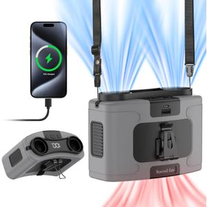 Socool 20000mAh Portable Waist Fan Clip on Wearable Belt Personal Fans Rechargeable Battery Operated, 40H Cooling Fan with 10 Speeds & Dual Motors, Neck Fans Hanging Hands-Free for Outdoor Travel (Gray)