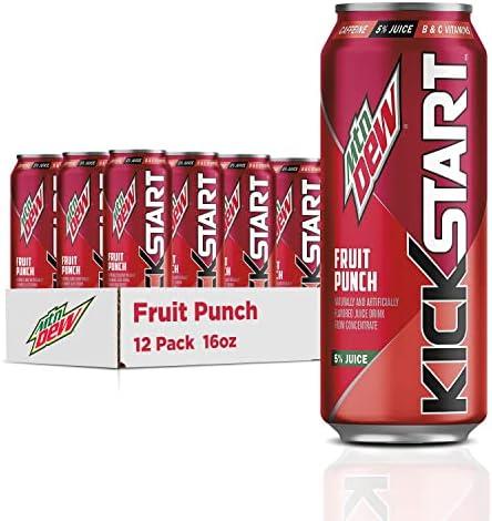 Mountain Dew Kickstart, Fruit Punch, 92mg Caffeine, Vitamins B & C, 80 Calories, 5% Juice, 16 fl oz (12 Count) best used by 06/22/2026
