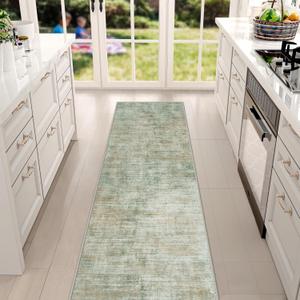 Washable Modern Abstract Kitchen & Hallway Runner Rug, 2'6''x8', Green with Non-Slip Backing