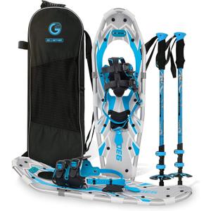 G2 30 Inches Blue Light Weight Snowshoes for Women Men Youth, Set with Trekking Poles, Tote Bag, Special EVA Padded Ratchet Binding, Heel Lift, Toe Box