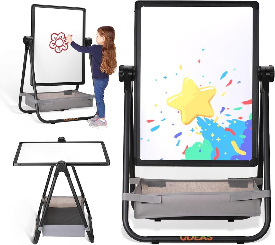Easel for Kids, Adjustable Standing Toddler Easel Magnetic Whiteboard & Chalkboard with 27inch-44inch Height, Double Sided 360Rotating Kids Art Easel for Toddlers for Boys and Girls 3+