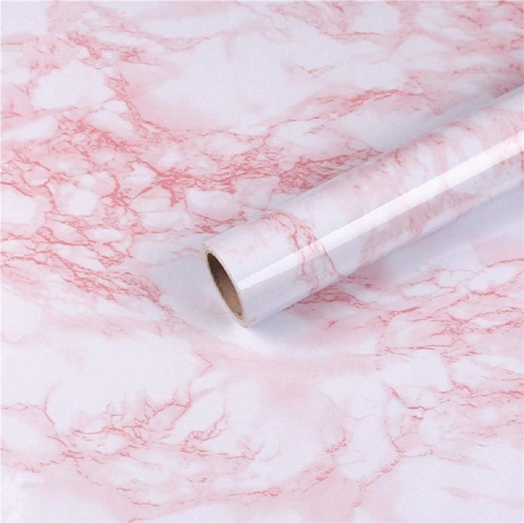 practicalWs 15.7 in 118 in White Pink Marble Stick Paper Peel and Stick Countertops Self-Adhesive Vinyl Watertight Wallpaper Great As Cabinets Drawer Shelf Wall Crafts Wall Paper Decorations