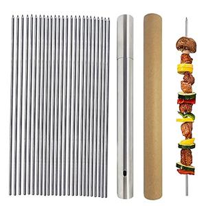 Stainless Steel Kabob Skewers - Heavy Duty 12" Round BBQ Skewers (Set of 20 + Storage Tube)