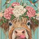 Great Jigsaw Puzzles for Adults 300 Pieces Rustic Highland Cow with Hummingbirds and Blossoms Puzzles for Adults Toys Gift Family Decoration Kids Puzzle, 15x10