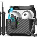 RFUNGUANGO for Airpods 2nd and 1st Generation Protective Cases Automatic Pop-up with Safety Lock Clip, Full Body Shockproof Hard Case with Keychain (Cleaning Tool) - Bla