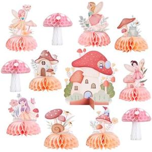 12PCS Fairy First Birthday Decorations, Fairy Honeycomb Centerpieces Decorations, Mushroom Birthday Party Table Decorations, Mushroom Party Decorations for Baby Shower Girls Fairy Party Decor