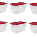 Sterilite Large Storage Bin, 66 Quart Clear Plastic Storage Container with Latch Lid, Red, 6 Count