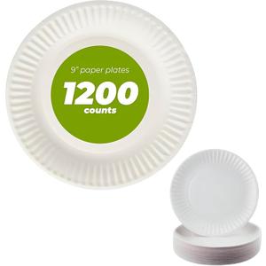 9" Uncoated Everyday Paper Plates-Disposable, Bulk, White - Case of 1,200ct, 1200 Count
