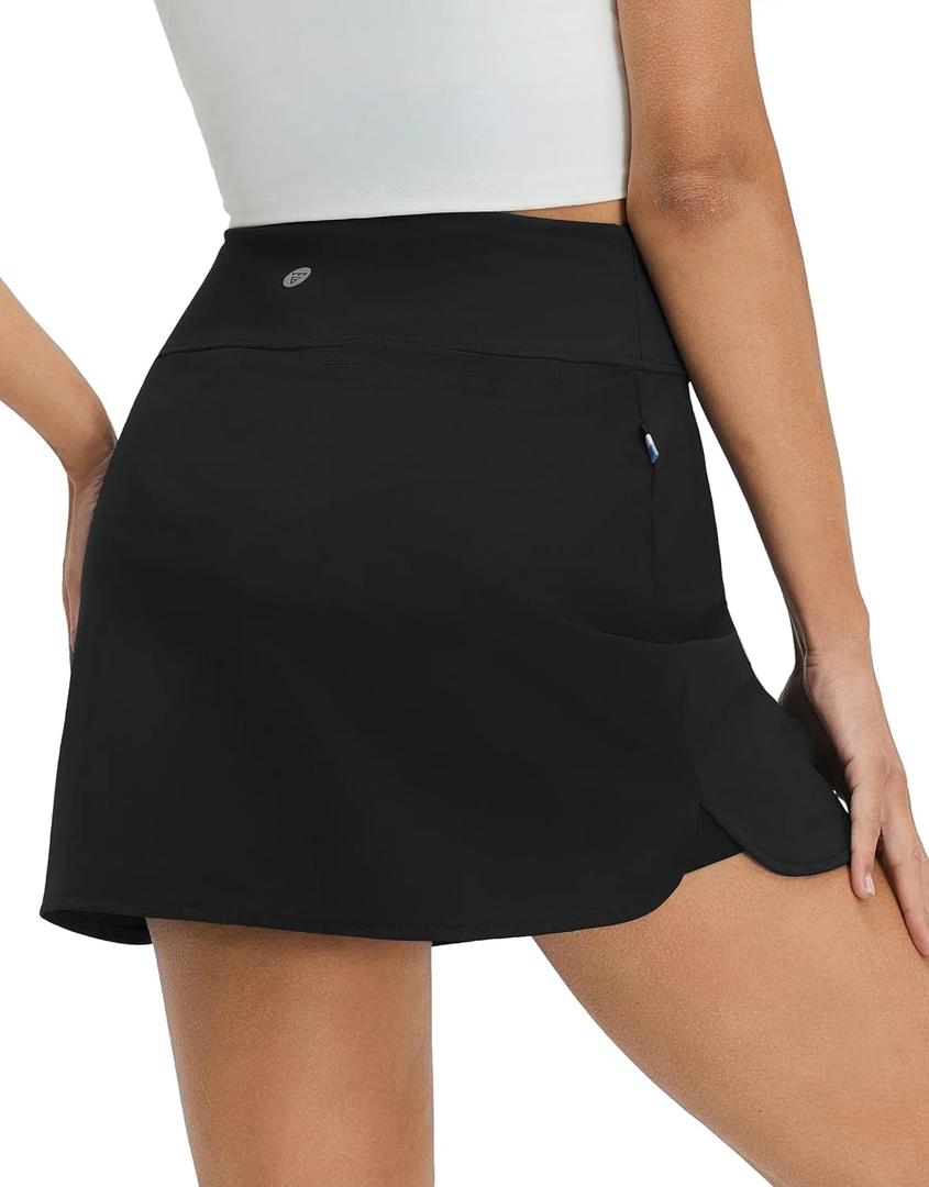 M MAELREG Womens Tennis Skirt High Waisted Athletic Mini Lined A Line Skort with 3 Pockets Nylon Stretchy Workout Golf Skirt (Black, XL)