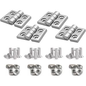 4 Sets 10 Series Aluminum Extrusion Profiles Pivot Hinge Bracket Install Kit Connector, 4Pcs 1010 Hinge with T-Nuts Screw Bolt for 1" x 1" 1 Inch x 1 Inch Extruded Aluminum Rail