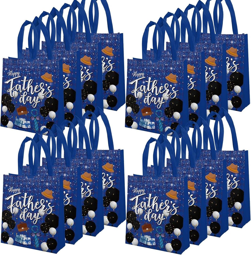 16Pcs Father's Day Party Non-Woven Bags Candy Goodie Gift Bags Reusable for Happy Fathers Day Dad Theme Party Supplies 7.8x3.1x9.8 InchesBlue