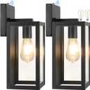 2-Pack Dusk to Dawn Outdoor Wall Light Fixtures with 2 LED Bulbs, Exterior Wall Mount Lanterns Waterproof, Wall Sconces in Matte Black Anti-Rust Wall Lamps with Clear Glass for Doorway Porch Garage (15.35 x 13.19 x 7.01in)
