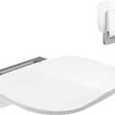 Folding Shower Chair Wall Mounted Fold Down Shower Seat 400 LB Capacity Foldable Shower Bench Seats for Adults Elderly Disabled White (Medium-Curve)
