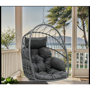 YITAHOME Hanging Egg Chair, Patio Wicker Hammock Egg Chair Basket Swing with Cushion, Outdoor 300lbs Rattan Outdoor Swing for Balcony Garden Bedroom, Gray (Stand not Included)