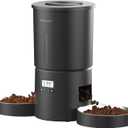 Dual Automatic Cat Feeder 2 Cats,6 Meals/Day,12 Portions/Meal,4.2L Dual Power Double Bowls Feeder,Dry Food Auto Pet Dispenser,10S Voice Record,Flexible Schedule Timer (Black,Stainless Dual Bowls)