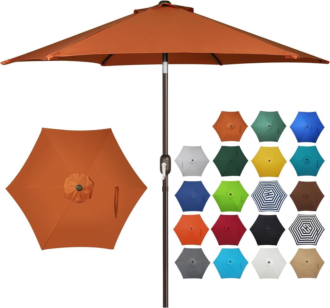 Blissun 7.5 ft Patio Umbrella, Yard Umbrella, Outdoor Market Umbrella with Push Button Tilt Crank, Rust, 7.5 ft diameter