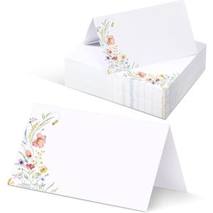 Sinload 120 Pcs Watercolor Wildflower Place Cards Tented Seating Floral Place Blank Table Name Cards Signs Folding for Party Bridal Shower Dinner