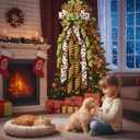 Christmas Tree Topper Bow Large Christmas Bow Tree Topper, Red Green Dot Polyester Ribbon Bows for Xmas Ornament Holiday Home Wedding Birthday Party Thanksgiving Indoor/Outdoor Decoration 45"x13"