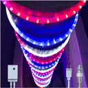 Russell Decor 100ft Red White Blue LED Rope Lights with Patriotic Lights with 4-Level Dimmable Controller Outdoor for Patriotic 4th of July Memorial Day Decor Patio Deck Flexible Lights